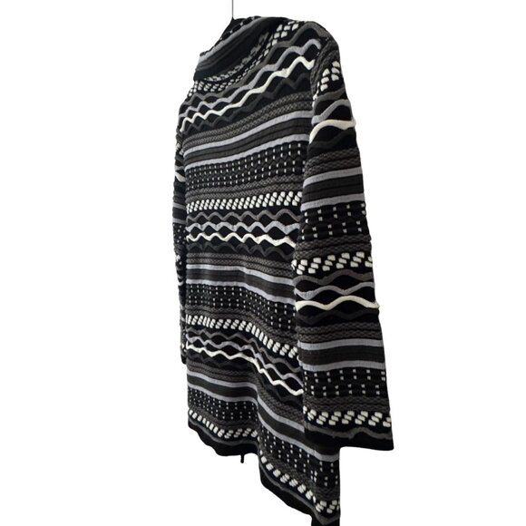 Sioni Long Sleeve Open Front Striped Long Cardigan Sweater Black Gray White Med - Picture 6 of 6